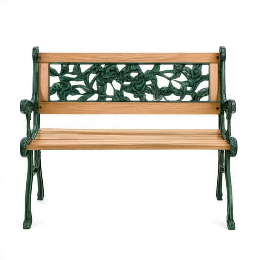 Dwuosobowa ławka ogrodowa z litego drewna i żeliwa Brązowa/Ciemnozielona 122 x 62 x 81 cm