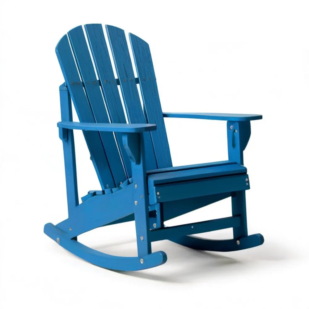 Niebieski drewniany fotel bujany Adirondack 69,5 x 88 x 99 cm