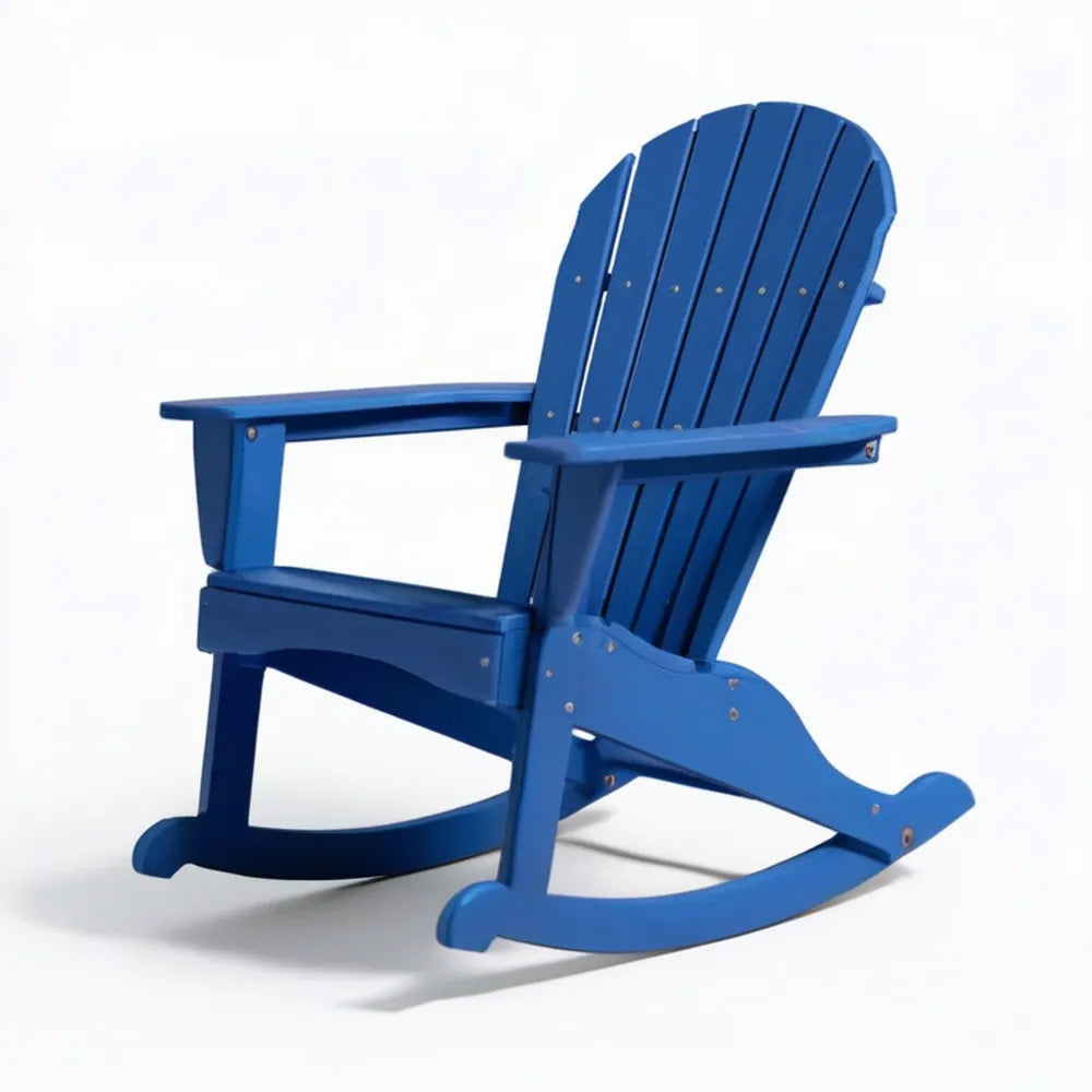 Niebieski drewniany fotel bujany Adirondack 98 x 80 x 92 cm