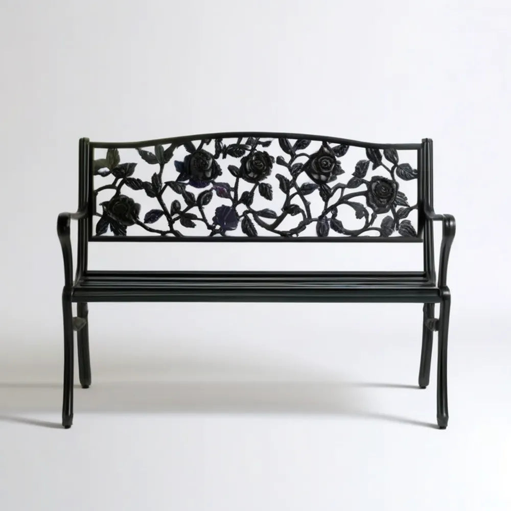 Dwuosobowa ławka ogrodowa z odlewanego aluminium czarna 120 x 60 x 88 cm