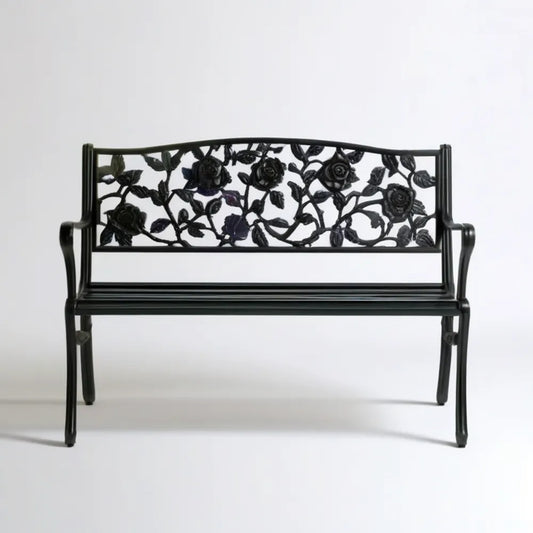 Dwuosobowa ławka ogrodowa z odlewanego aluminium czarna 120 x 60 x 88 cm