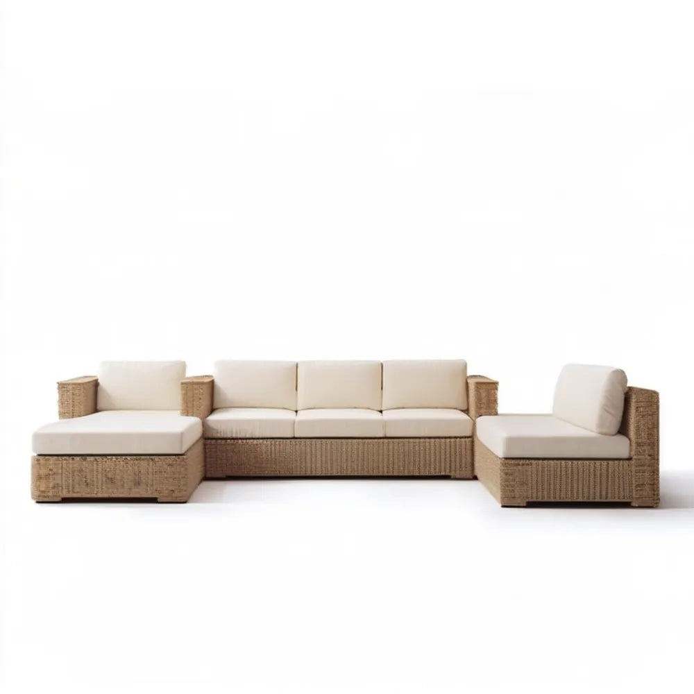 Modułowy komplet wypoczynkowy z technorattanu Beżowy/Kremowy 360 × 80 × 65 cm