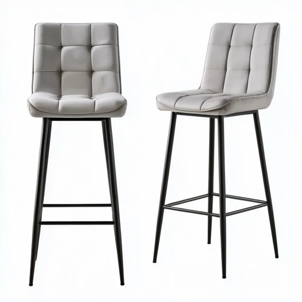 Tapicerowany hoker barowy z weluru poliestrowego, szary/czarny, 43 x 52 x 102 cm