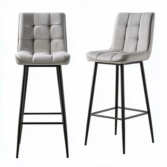 Tapicerowany hoker barowy z weluru poliestrowego, szary/czarny, 43 x 52 x 102 cm